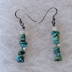 Turquoise vintage original stones dangle hook earrings.